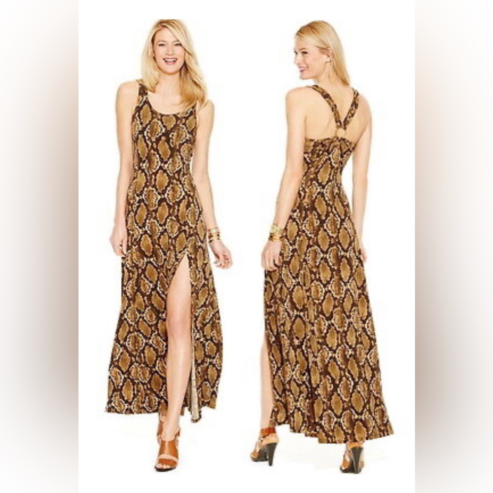 Michael Kors snake print maxi dress W/ one sided slit up leg size M